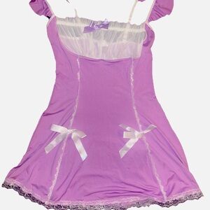 Lavender Coquette Babydoll Dress with Lace & Satin Bows